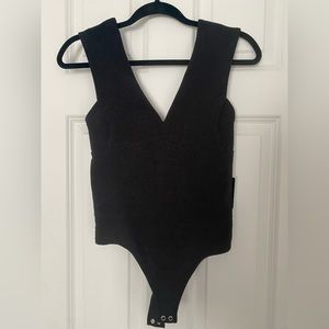 Shimmery black bodysuit with bow detail on back from Express